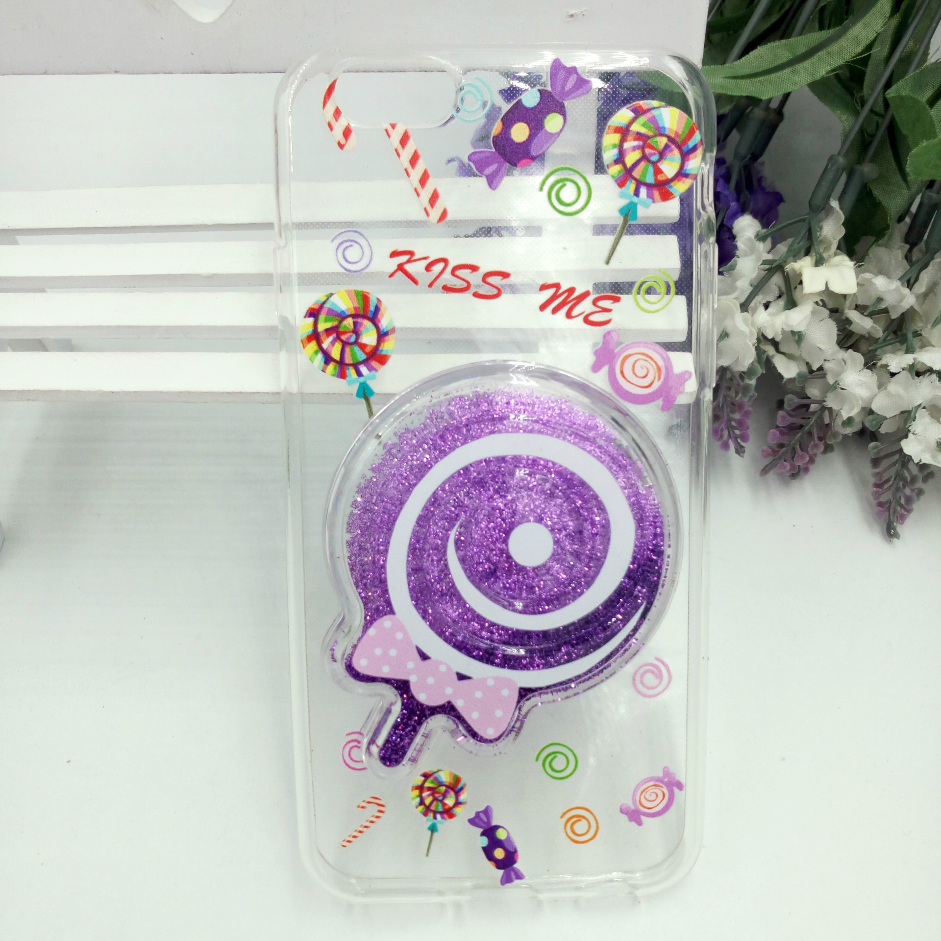 iPhone 7 Lollipop CANDY Style Liquid Star Dust Case (Purple)